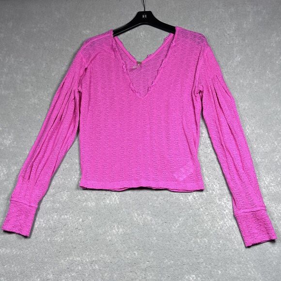Free People Womens Size Medium Pink Dream Girl Knit Long Sleeve Pullover Top - Picture 1 of 12